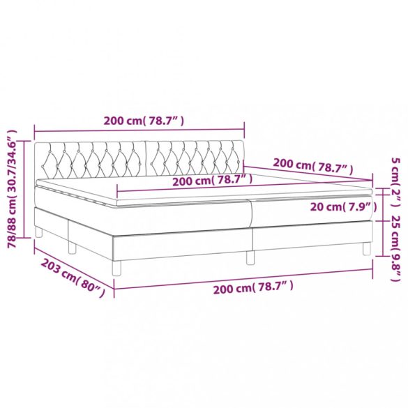 világosszürke szövet rugós és LED-es ágy matraccal 200x200 cm