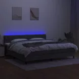 sötétszürke szövet rugós és LED-es ágy matraccal 200x200 cm