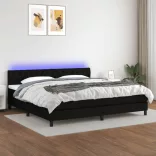 fekete szövet rugós és LED-es ágy matraccal 200x200 cm