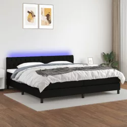 fekete szövet rugós és LED-es ágy matraccal 200x200 cm