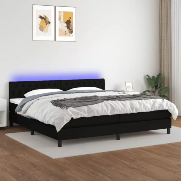 fekete szövet rugós és LED-es ágy matraccal 200x200 cm