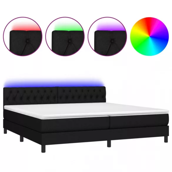 fekete szövet rugós és LED-es ágy matraccal 200x200 cm
