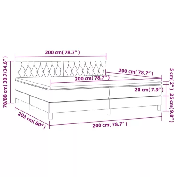 barna szövet rugós és LED-es ágy matraccal 200x200 cm