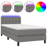 sötétszürke szövet rugós és LED-es ágy matraccal 80 x 200 cm