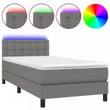 sötétszürke szövet rugós és LED-es ágy matraccal 90x190 cm