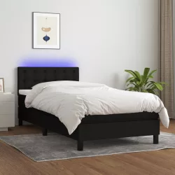 fekete szövet rugós és LED-es ágy matraccal 90x190 cm