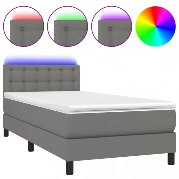 sötétszürke szövet rugós és LED-es ágy matraccal 90x200 cm
