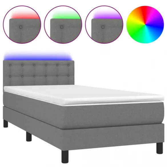 sötétszürke szövet rugós és LED-es ágy matraccal 100x200 cm