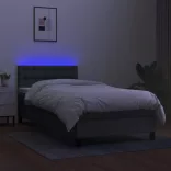 sötétszürke szövet rugós és LED-es ágy matraccal 100x200 cm