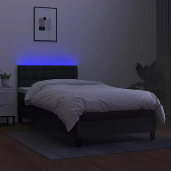 fekete szövet rugós és LED-es ágy matraccal 100x200 cm