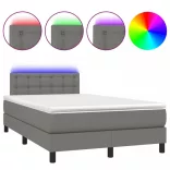 sötétszürke szövet rugós és LED-es ágy matraccal 120 x 200 cm