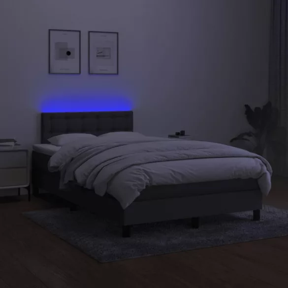 sötétszürke szövet rugós és LED-es ágy matraccal 120 x 200 cm