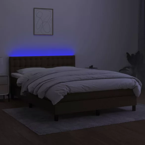 barna szövet rugós és LED-es ágy matraccal 140x190 cm