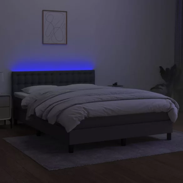 sötétszürke szövet rugós és LED-es ágy matraccal 140x200 cm