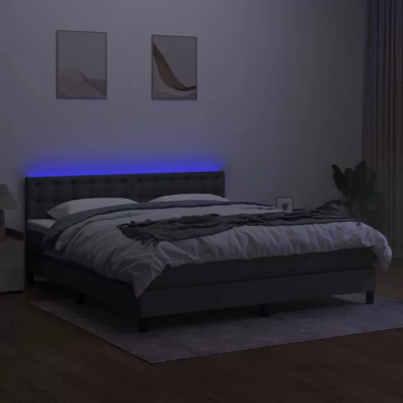 sötétszürke szövet rugós és LED-es ágy matraccal 160x200 cm