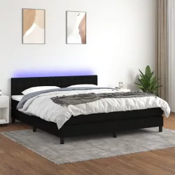 fekete szövet rugós és LED-es ágy matraccal 160x200 cm