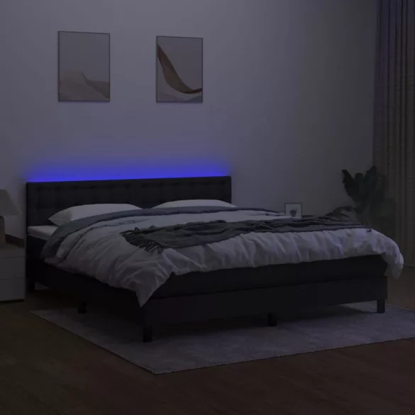 fekete szövet rugós és LED-es ágy matraccal 160x200 cm