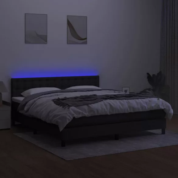 fekete szövet rugós és LED-es ágy matraccal 180 x 200 cm