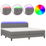 sötétszürke szövet rugós és LED-es ágy matraccal 200x200 cm