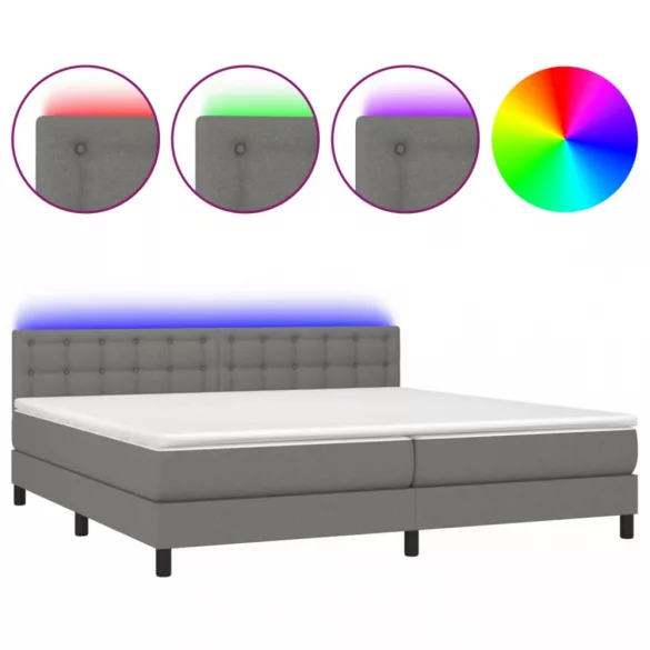 sötétszürke szövet rugós és LED-es ágy matraccal 200x200 cm