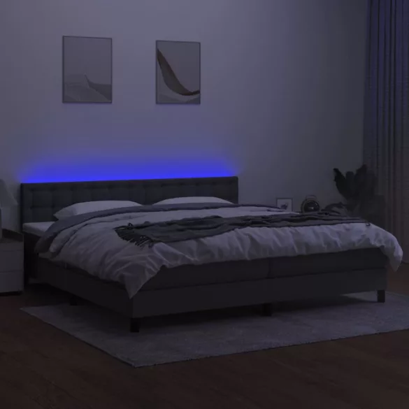 sötétszürke szövet rugós és LED-es ágy matraccal 200x200 cm
