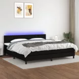 fekete szövet rugós és LED-es ágy matraccal 200x200 cm