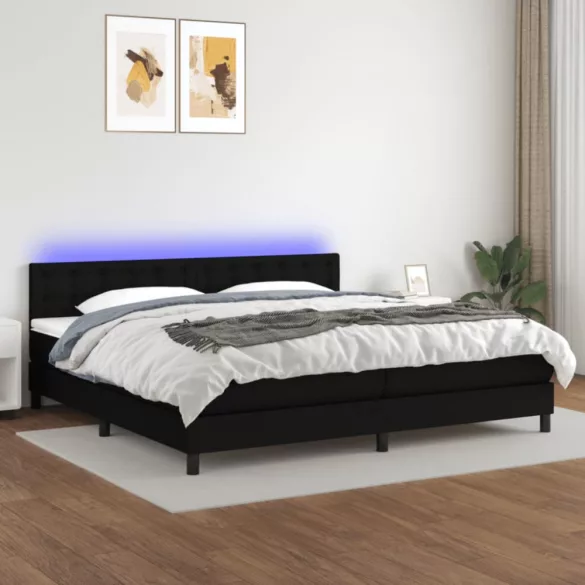 fekete szövet rugós és LED-es ágy matraccal 200x200 cm