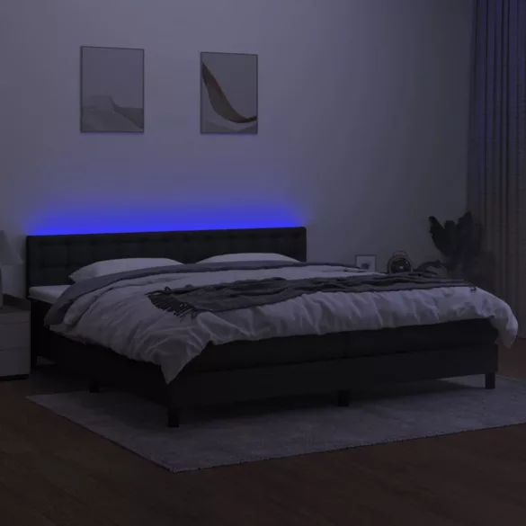 fekete szövet rugós és LED-es ágy matraccal 200x200 cm