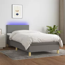   sötétszürke szövet rugós és LED-es ágy matraccal 80 x 200 cm