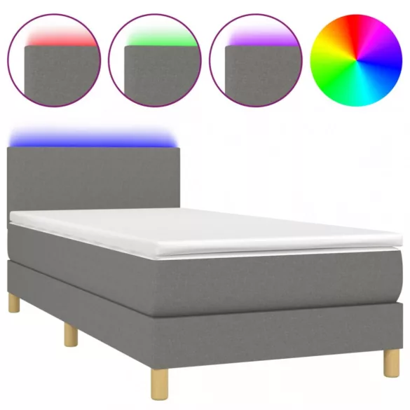 sötétszürke szövet rugós és LED-es ágy matraccal 80 x 200 cm