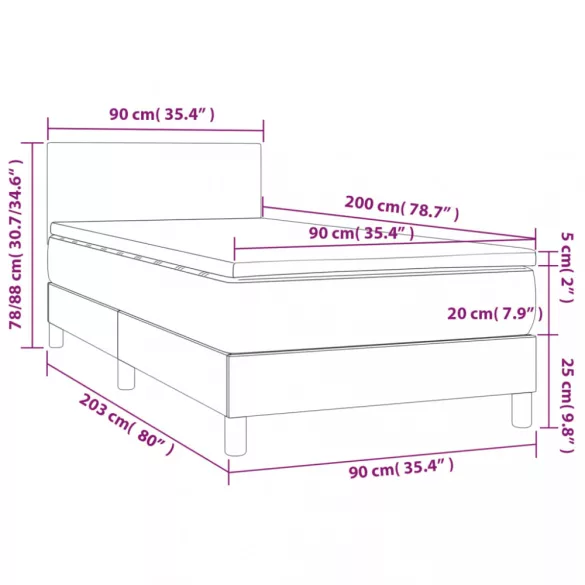 sötétszürke szövet rugós és LED-es ágy matraccal 90x200 cm