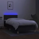 fekete szövet rugós és LED-es ágy matraccal 90x200 cm