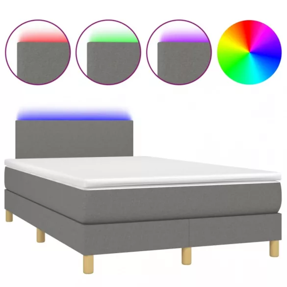 sötétszürke szövet rugós és LED-es ágy matraccal 120 x 200 cm
