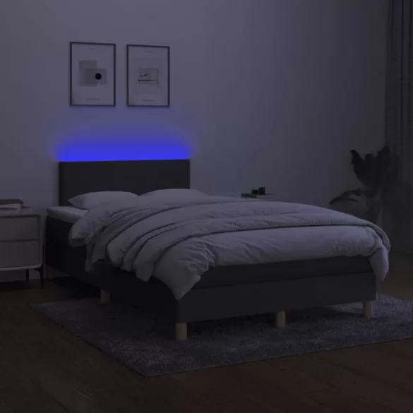 sötétszürke szövet rugós és LED-es ágy matraccal 120 x 200 cm