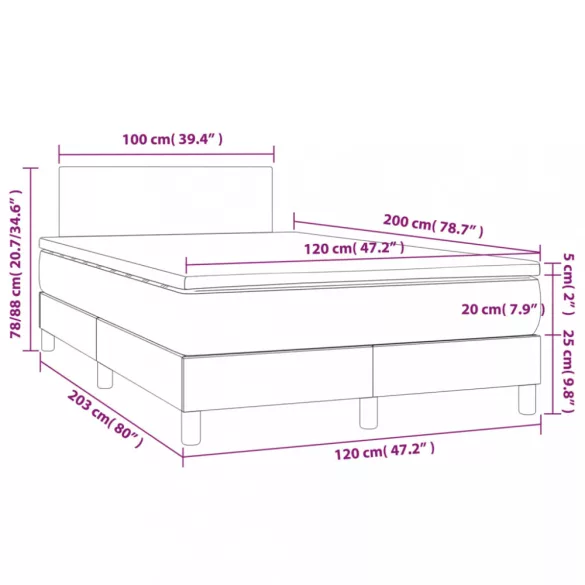 fekete szövet rugós és LED-es ágy matraccal 120 x 200 cm
