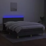 sötétszürke szövet rugós és LED-es ágy matraccal 140x190 cm