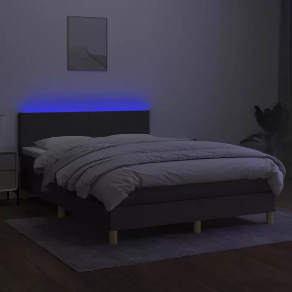 sötétszürke szövet rugós és LED-es ágy matraccal 140x190 cm