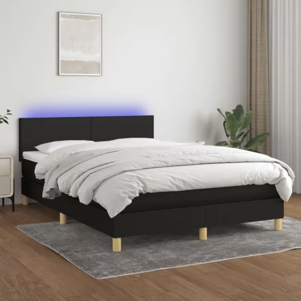 fekete szövet rugós és LED-es ágy matraccal 140x190 cm