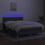 sötétszürke szövet rugós és LED-es ágy matraccal 140x200 cm