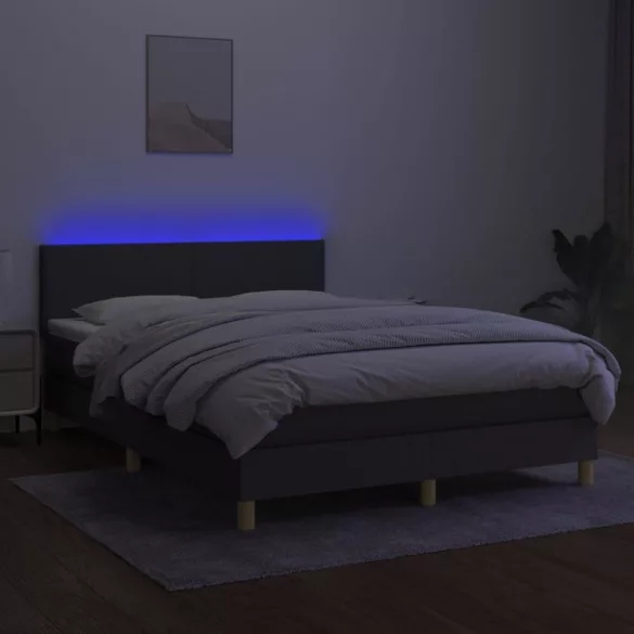 sötétszürke szövet rugós és LED-es ágy matraccal 140x200 cm