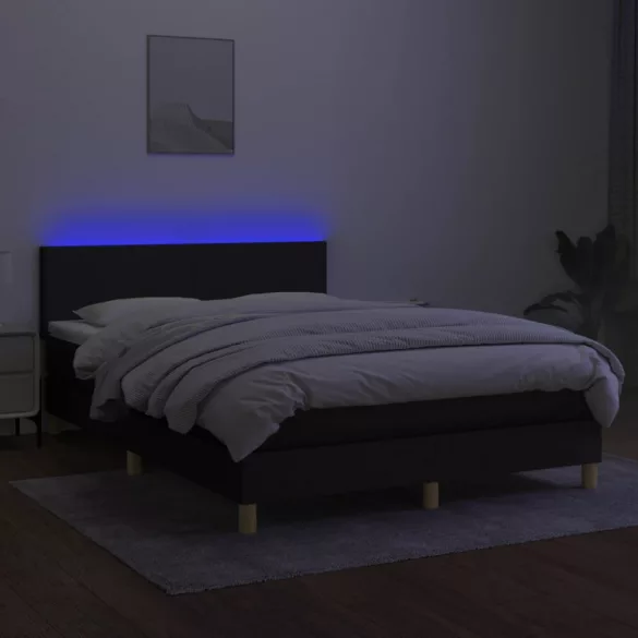 fekete szövet rugós és LED-es ágy matraccal 140x200 cm