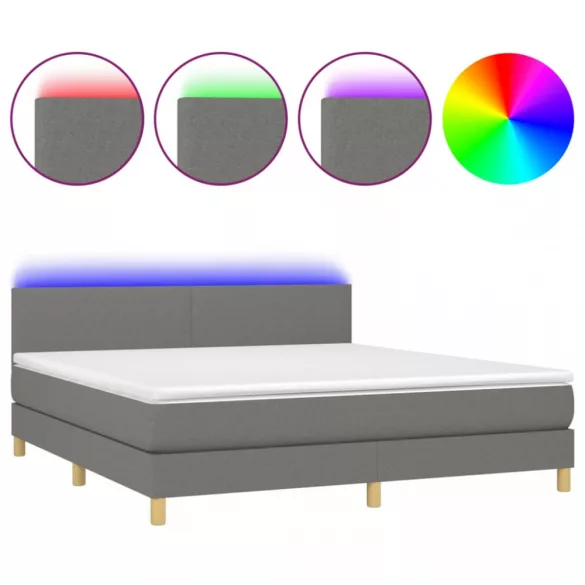 sötétszürke szövet rugós és LED-es ágy matraccal 160x200 cm