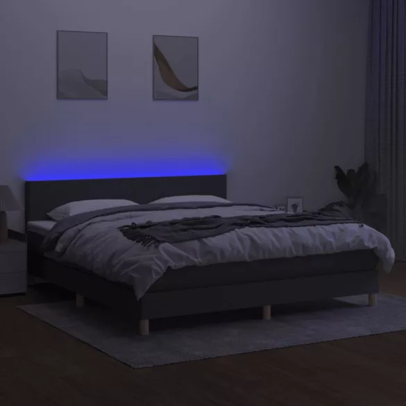 sötétszürke szövet rugós és LED-es ágy matraccal 160x200 cm
