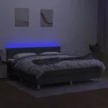 sötétszürke szövet rugós és LED-es ágy matraccal 180 x 200 cm