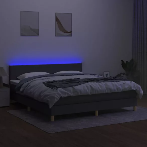sötétszürke szövet rugós és LED-es ágy matraccal 180 x 200 cm