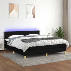 fekete szövet rugós és LED-es ágy matraccal 180 x 200 cm