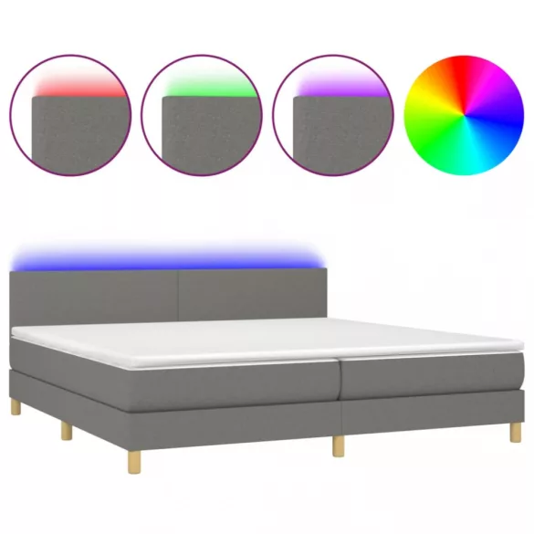 sötétszürke szövet rugós és LED-es ágy matraccal 200x200 cm