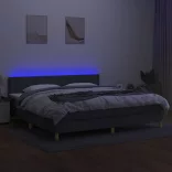 sötétszürke szövet rugós és LED-es ágy matraccal 200x200 cm