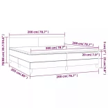 sötétszürke szövet rugós és LED-es ágy matraccal 200x200 cm