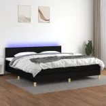 fekete szövet rugós és LED-es ágy matraccal 200x200 cm